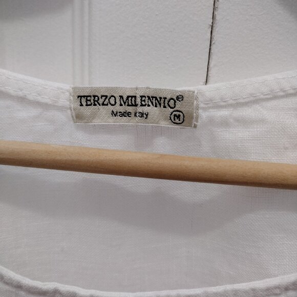 Terzo Millennio White Textured Gauze Top Medium Made in Italy Lagenlook - Picture 2 of 4